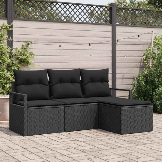 Bankstel met kussen met opslag 4 pcs Zwart poly rattan is nu te koop bij PeponiXL, paradijselijk wonen!