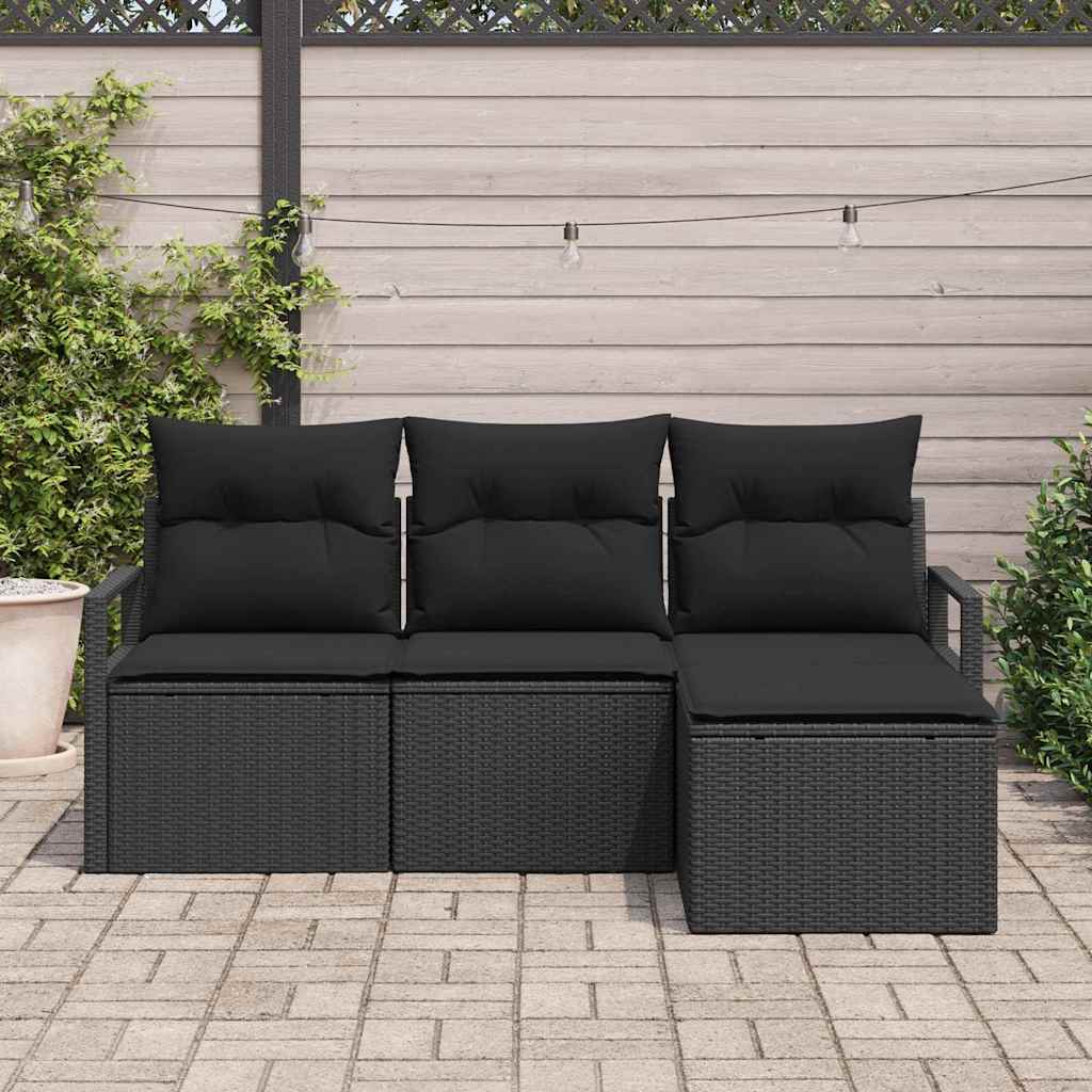 Bankstel met kussen met opslag 4 pcs Zwart poly rattan is nu te koop bij PeponiXL, paradijselijk wonen!