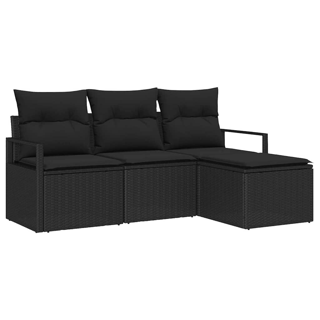 Bankstel met kussen met opslag 4 pcs Zwart poly rattan is nu te koop bij PeponiXL, paradijselijk wonen!