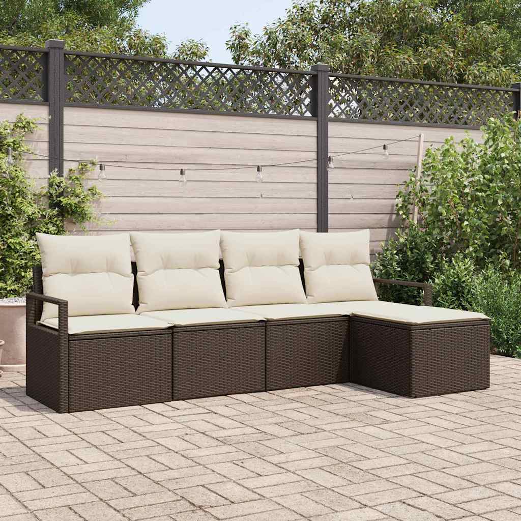 Bankstel met kussen met opslag 5 pcs Bruin en Crème poly rattan is nu te koop bij PeponiXL, paradijselijk wonen!