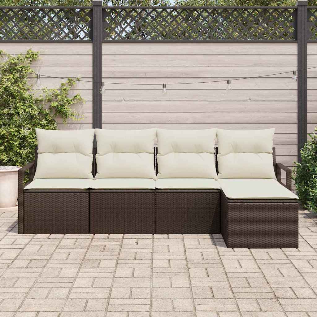 Bankstel met kussen met opslag 5 pcs Bruin en Crème poly rattan is nu te koop bij PeponiXL, paradijselijk wonen!