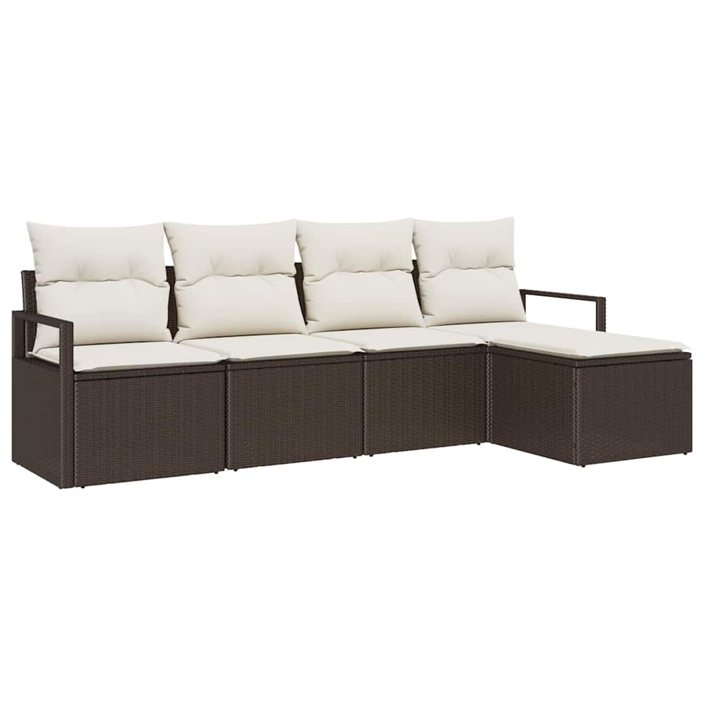 Bankstel met kussen met opslag 5 pcs Bruin en Crème poly rattan is nu te koop bij PeponiXL, paradijselijk wonen!