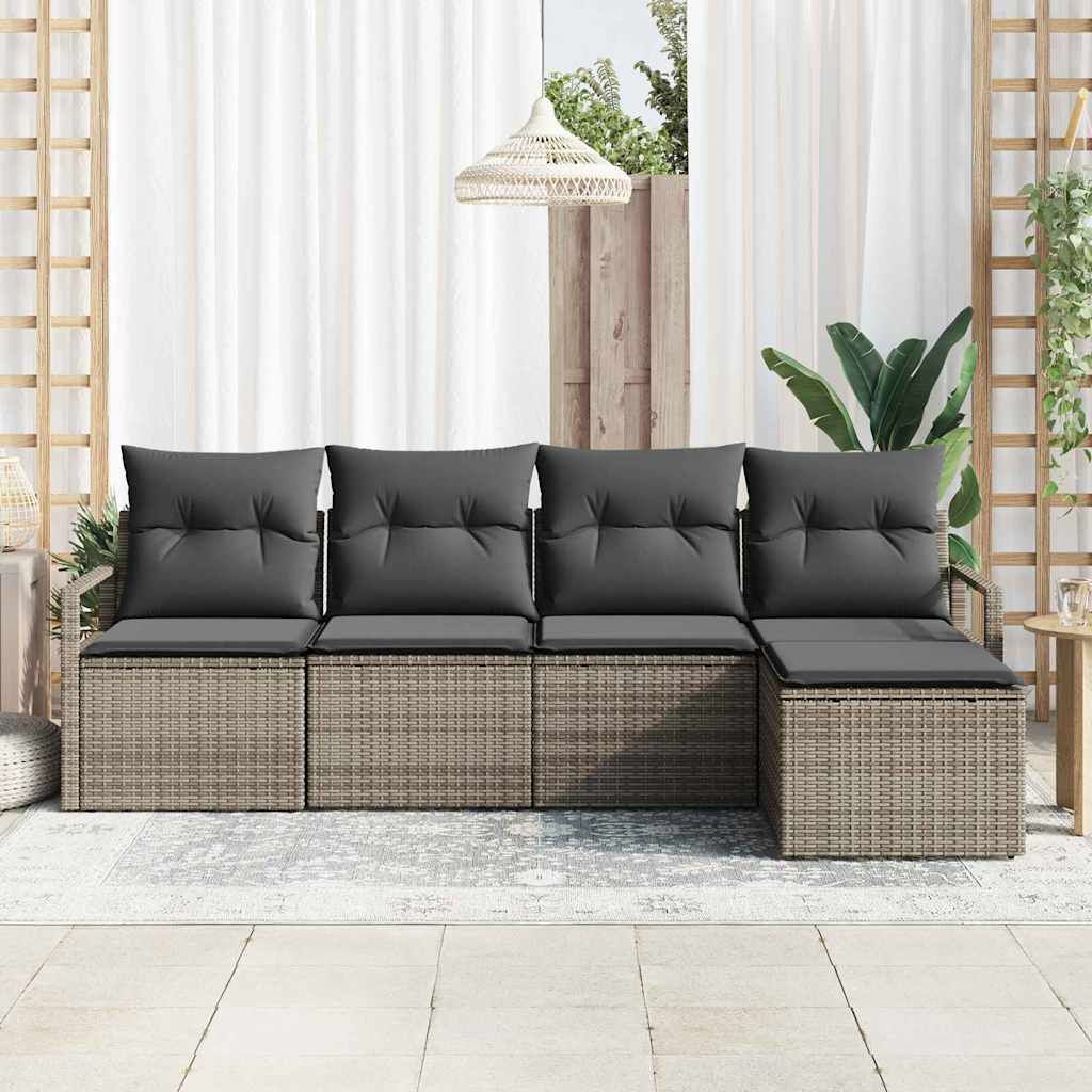 Bankstel met kussen met opslag 5 pcs Grijs poly rattan is nu te koop bij PeponiXL, paradijselijk wonen!