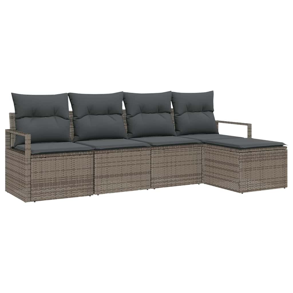 Bankstel met kussen met opslag 5 pcs Grijs poly rattan is nu te koop bij PeponiXL, paradijselijk wonen!