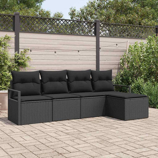Bankstel met kussen met opslag 5 pcs Zwart poly rattan is nu te koop bij PeponiXL, paradijselijk wonen!