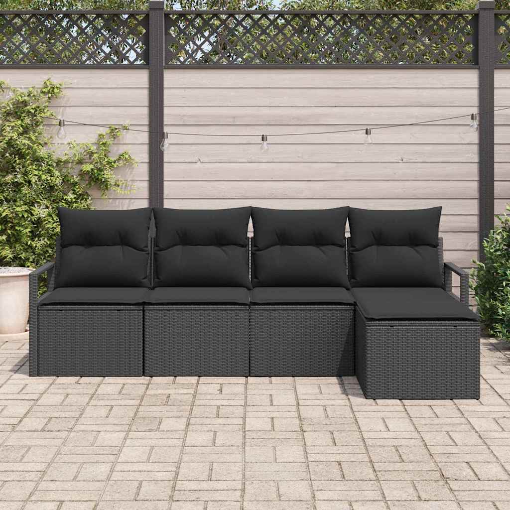 Bankstel met kussen met opslag 5 pcs Zwart poly rattan is nu te koop bij PeponiXL, paradijselijk wonen!