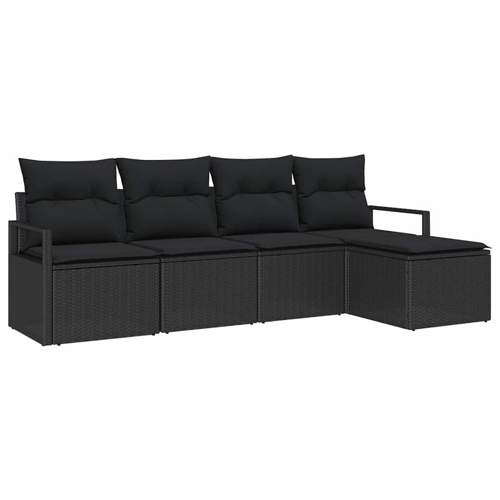 Bankstel met kussen met opslag 5 pcs Zwart poly rattan is nu te koop bij PeponiXL, paradijselijk wonen!