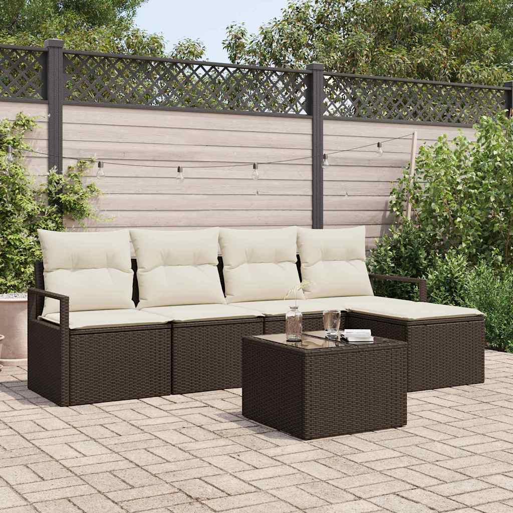 Bankstel met kussen met opslag 6 pcs Bruin en Crème poly rattan is nu te koop bij PeponiXL, paradijselijk wonen!