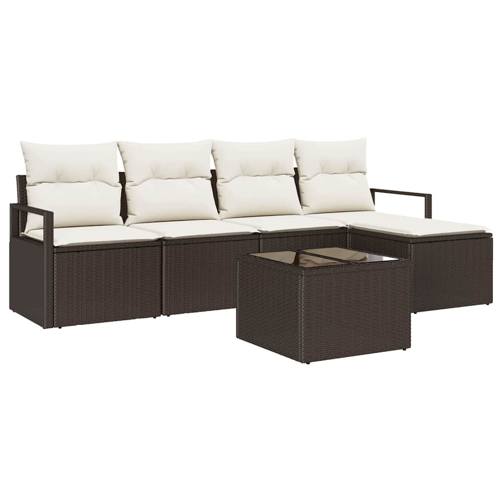 Bankstel met kussen met opslag 6 pcs Bruin en Crème poly rattan is nu te koop bij PeponiXL, paradijselijk wonen!
