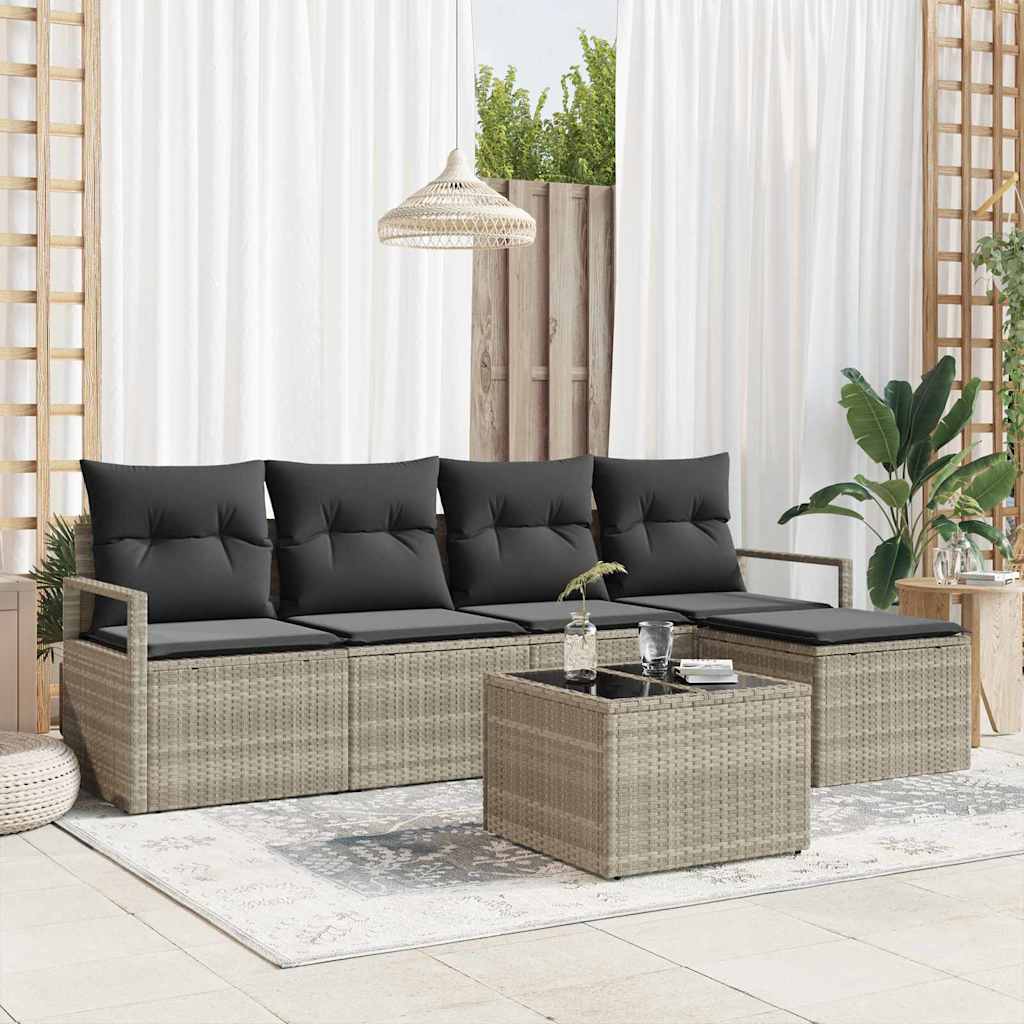 Bankstel met kussen met opslag 6 pcs Lichtgrijs poly rattan is nu te koop bij PeponiXL, paradijselijk wonen!