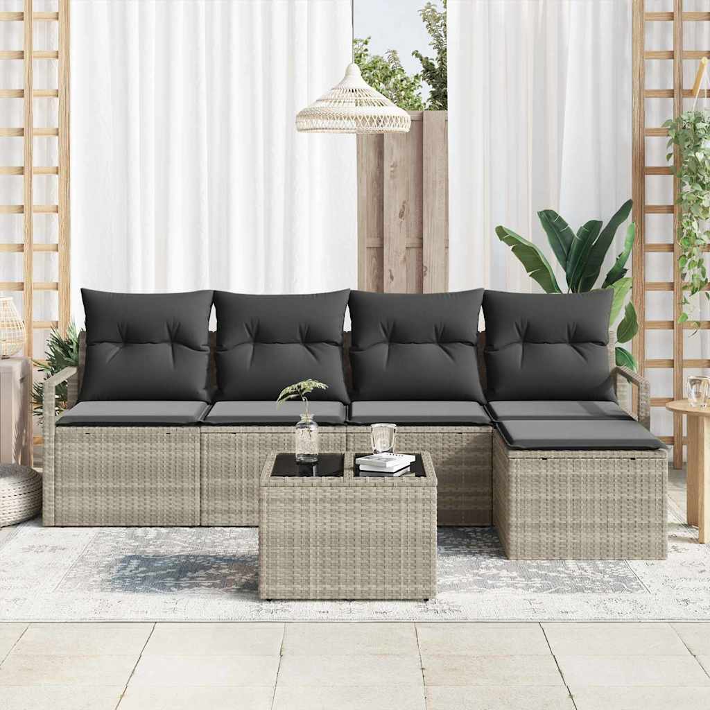 Bankstel met kussen met opslag 6 pcs Lichtgrijs poly rattan is nu te koop bij PeponiXL, paradijselijk wonen!