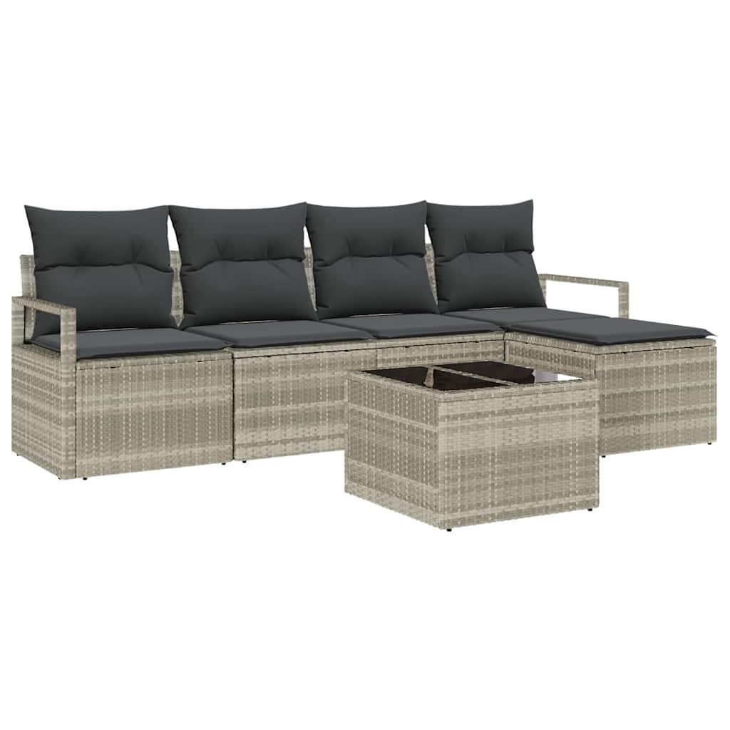 Bankstel met kussen met opslag 6 pcs Lichtgrijs poly rattan is nu te koop bij PeponiXL, paradijselijk wonen!