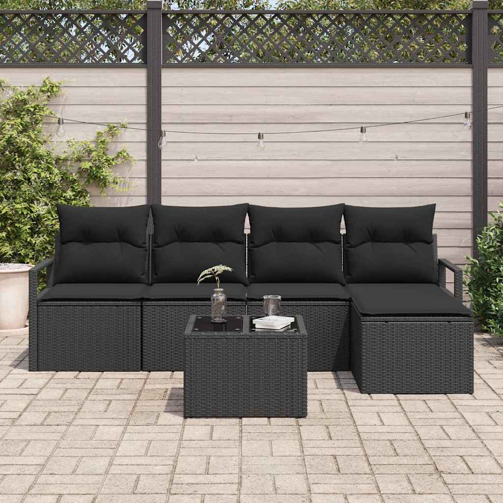 Bankstel met kussen met opslag 6 pcs Zwart poly rattan is nu te koop bij PeponiXL, paradijselijk wonen!