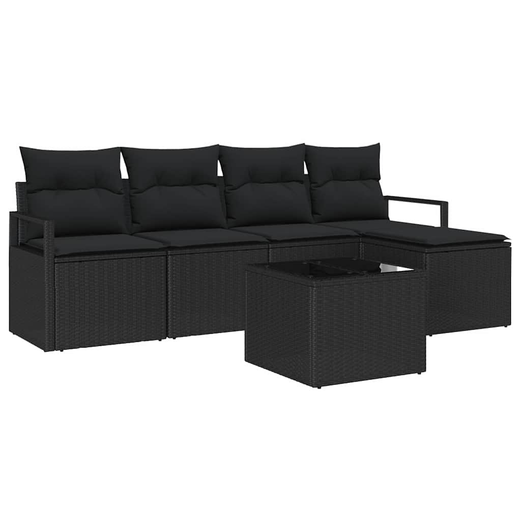 Bankstel met kussen met opslag 6 pcs Zwart poly rattan is nu te koop bij PeponiXL, paradijselijk wonen!