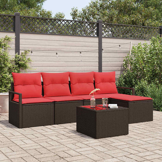 Bankstel met kussen met opslag 6 pcs Bruin en Rood poly rattan is nu te koop bij PeponiXL, paradijselijk wonen!