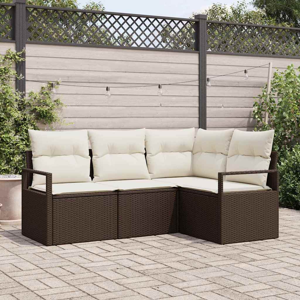Bankstel met kussen met opslag 4 pcs Bruin en Crème poly rattan is nu te koop bij PeponiXL, paradijselijk wonen!