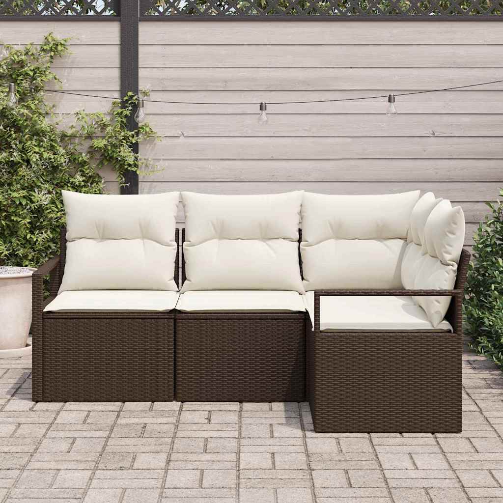 Bankstel met kussen met opslag 4 pcs Bruin en Crème poly rattan is nu te koop bij PeponiXL, paradijselijk wonen!