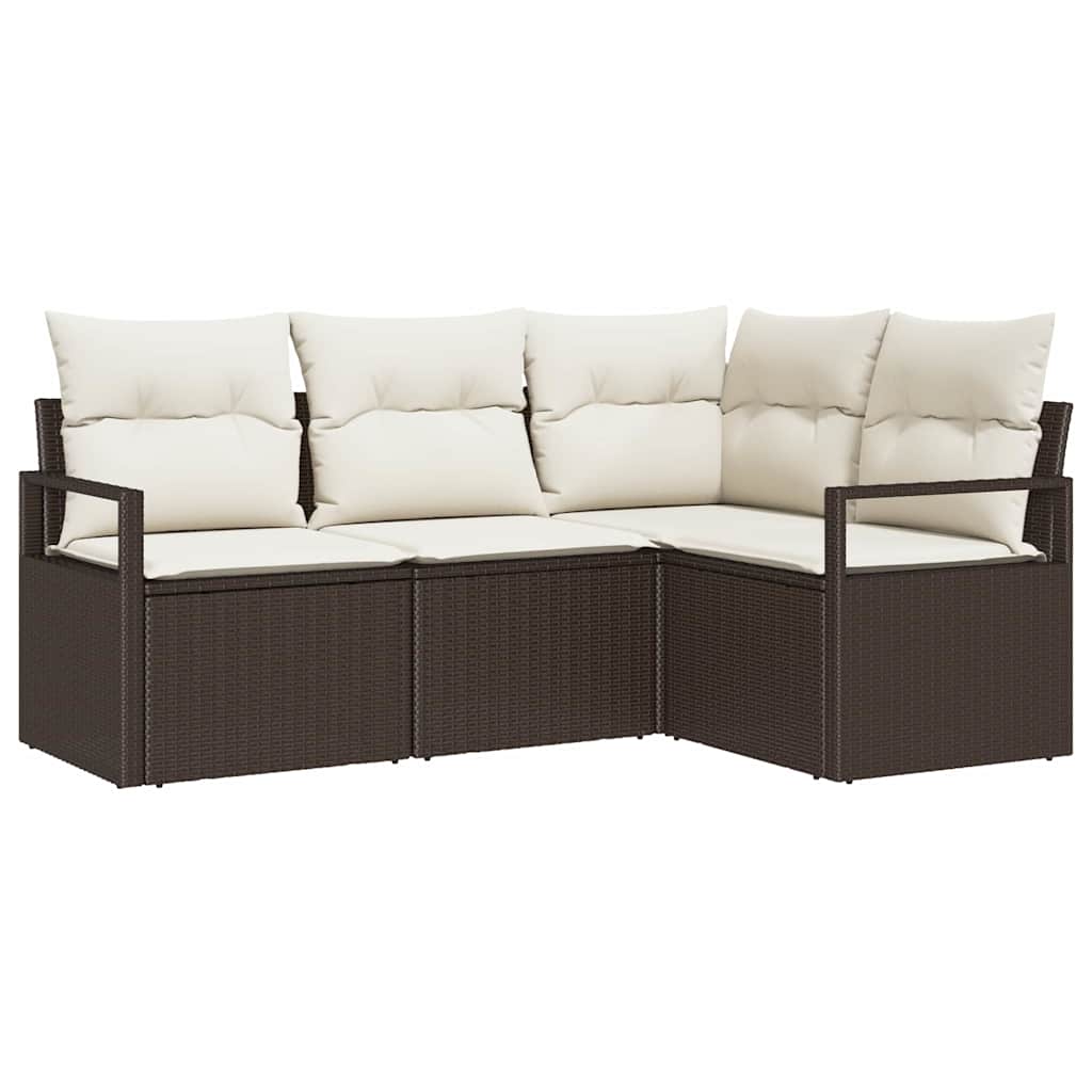 Bankstel met kussen met opslag 4 pcs Bruin en Crème poly rattan is nu te koop bij PeponiXL, paradijselijk wonen!
