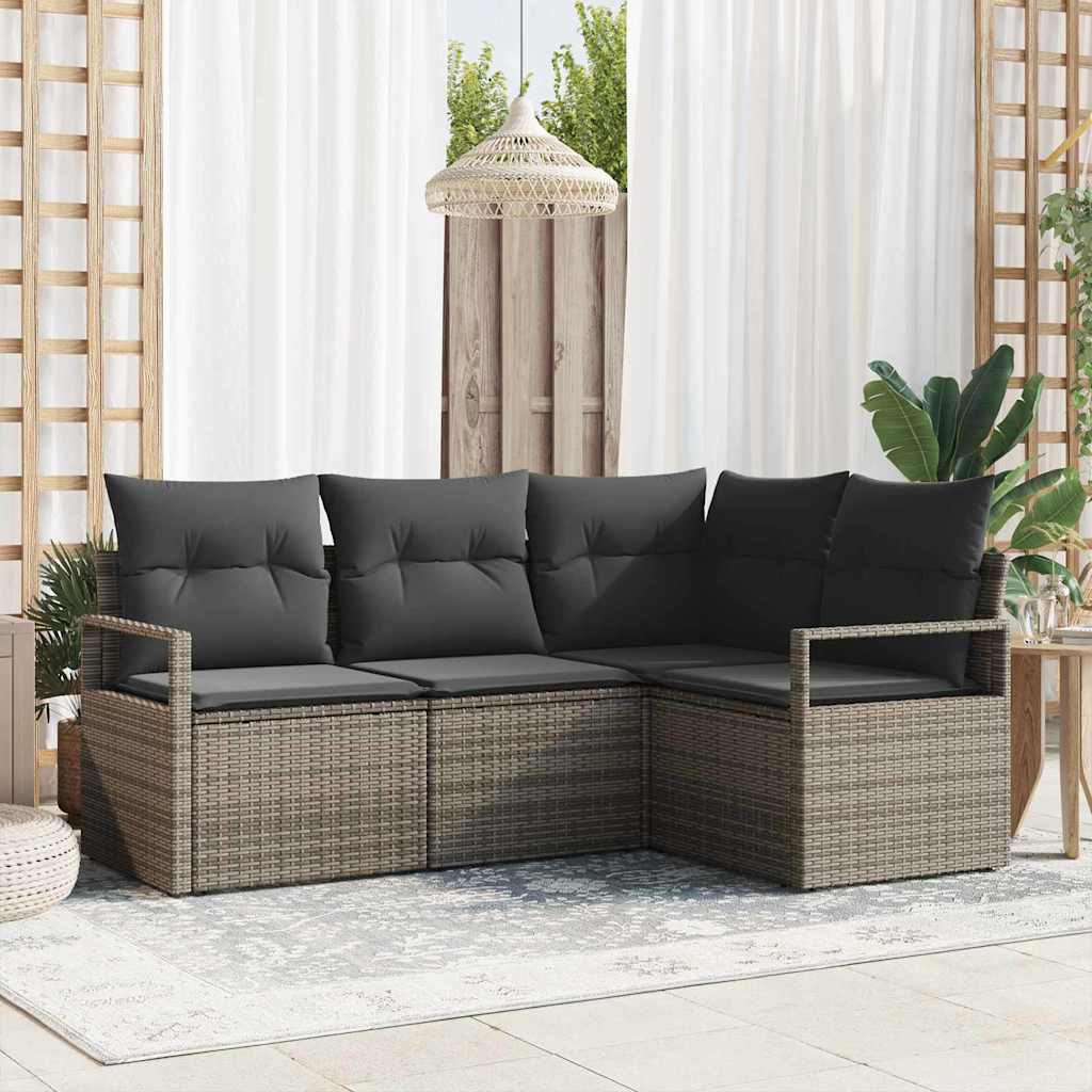 Bankstel met kussen met opslag 4 pcs Grijs poly rattan is nu te koop bij PeponiXL, paradijselijk wonen!
