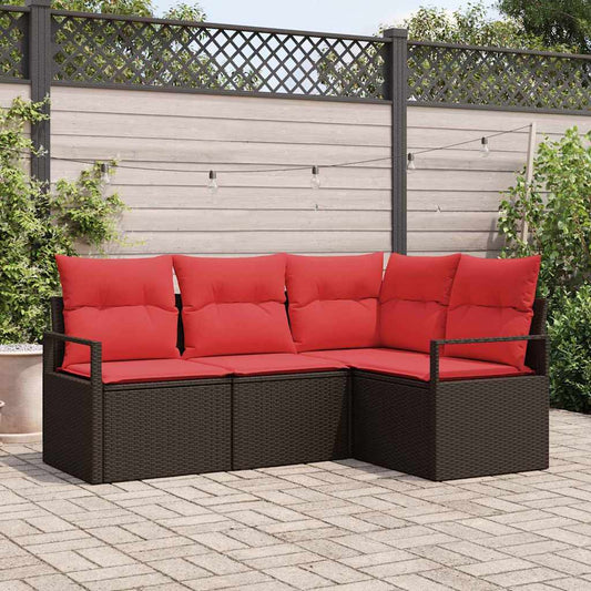 Tuinbankenset met kussen 4 pcs Bruin en Rood poly rattan is nu te koop bij PeponiXL, paradijselijk wonen!