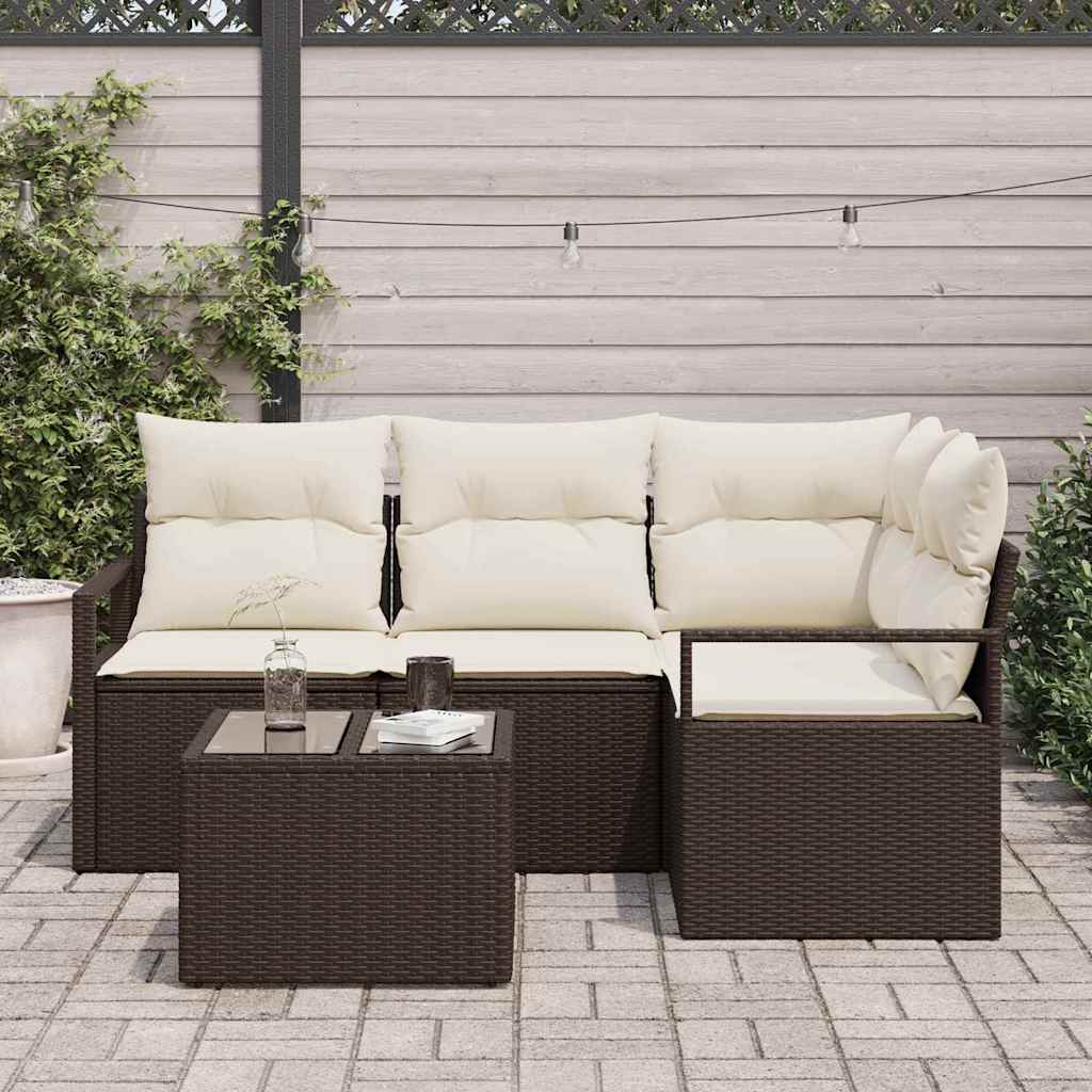 Bankstel met kussen met opslag 5 pcs Bruin en Crème poly rattan is nu te koop bij PeponiXL, paradijselijk wonen!