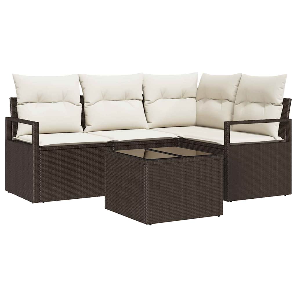 Bankstel met kussen met opslag 5 pcs Bruin en Crème poly rattan is nu te koop bij PeponiXL, paradijselijk wonen!