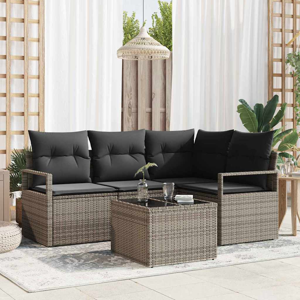 Bankstel met kussen met opslag 5 pcs Lichtgrijs poly rattan is nu te koop bij PeponiXL, paradijselijk wonen!