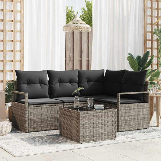 Bankstel met kussen met opslag 5 pcs Lichtgrijs poly rattan is nu te koop bij PeponiXL, paradijselijk wonen!