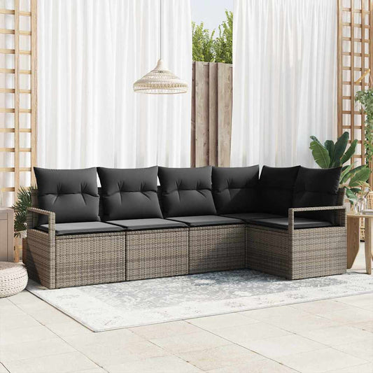 Tuinbankenset met kussen met opslag 5 pcs Grijs poly rattan is nu te koop bij PeponiXL, paradijselijk wonen!