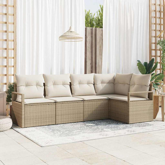 Tuinbankenset met kussen 5 pcs Beige en Wit poly rattan is nu te koop bij PeponiXL, paradijselijk wonen!