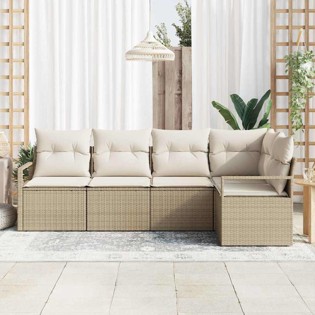 Tuinbankenset met kussen 5 pcs Beige en Wit poly rattan is nu te koop bij PeponiXL, paradijselijk wonen!
