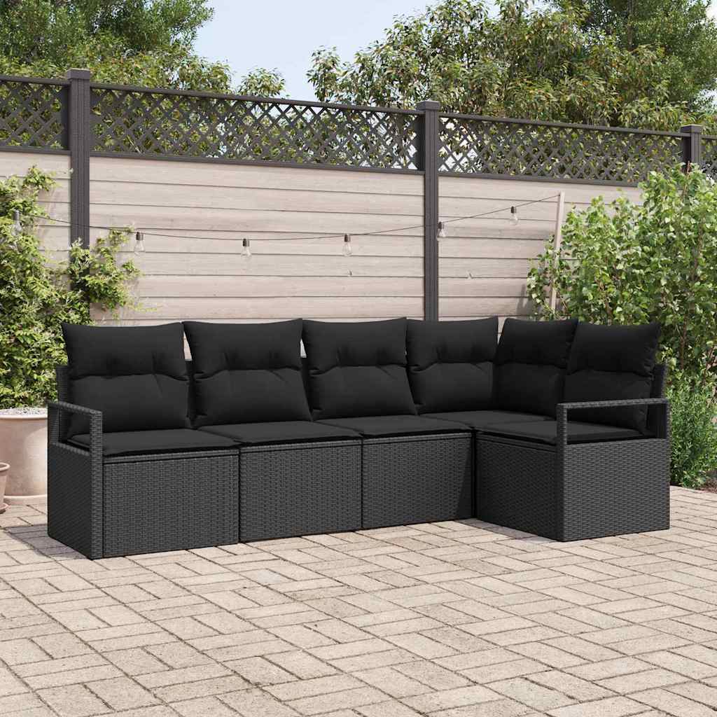 Tuinbankenset met kussen met opslag 5 pcs Zwart poly rattan is nu te koop bij PeponiXL, paradijselijk wonen!