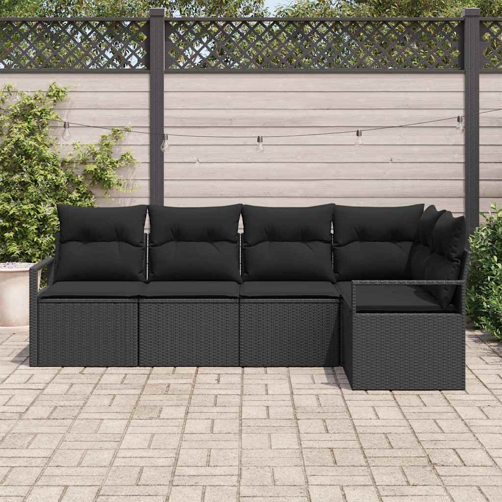 Tuinbankenset met kussen met opslag 5 pcs Zwart poly rattan is nu te koop bij PeponiXL, paradijselijk wonen!