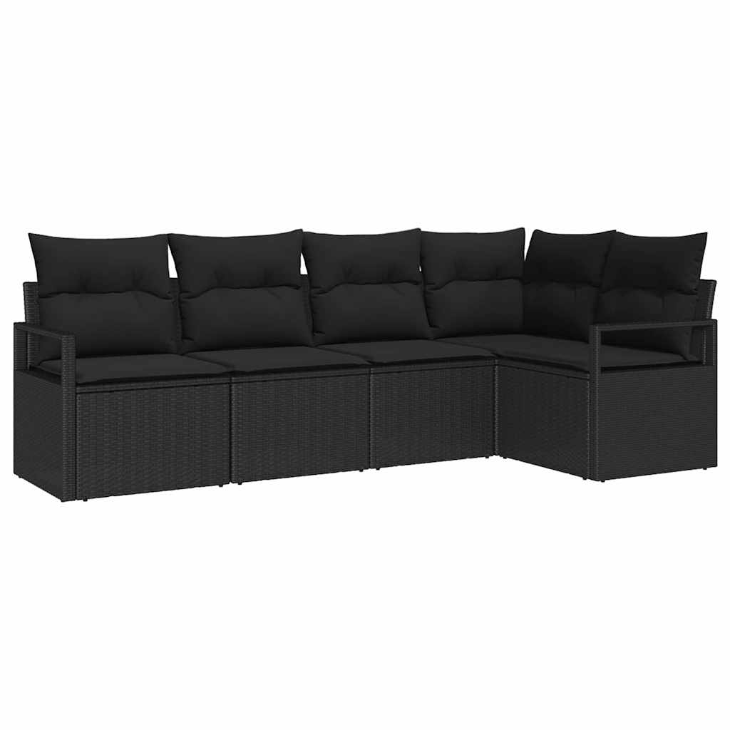 Tuinbankenset met kussen met opslag 5 pcs Zwart poly rattan is nu te koop bij PeponiXL, paradijselijk wonen!