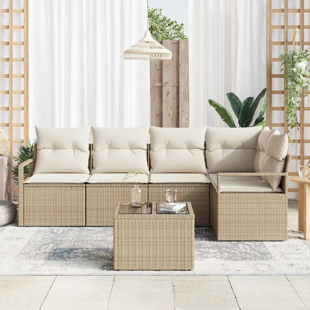 Tuinbankenset met kussen 6 pcs Beige en Crème poly rattan is nu te koop bij PeponiXL, paradijselijk wonen!
