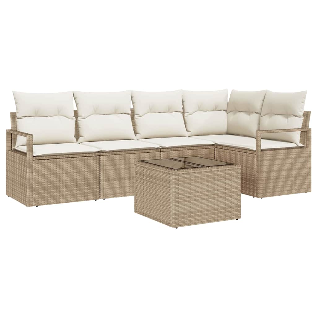 Tuinbankenset met kussen 6 pcs Beige en Crème poly rattan is nu te koop bij PeponiXL, paradijselijk wonen!