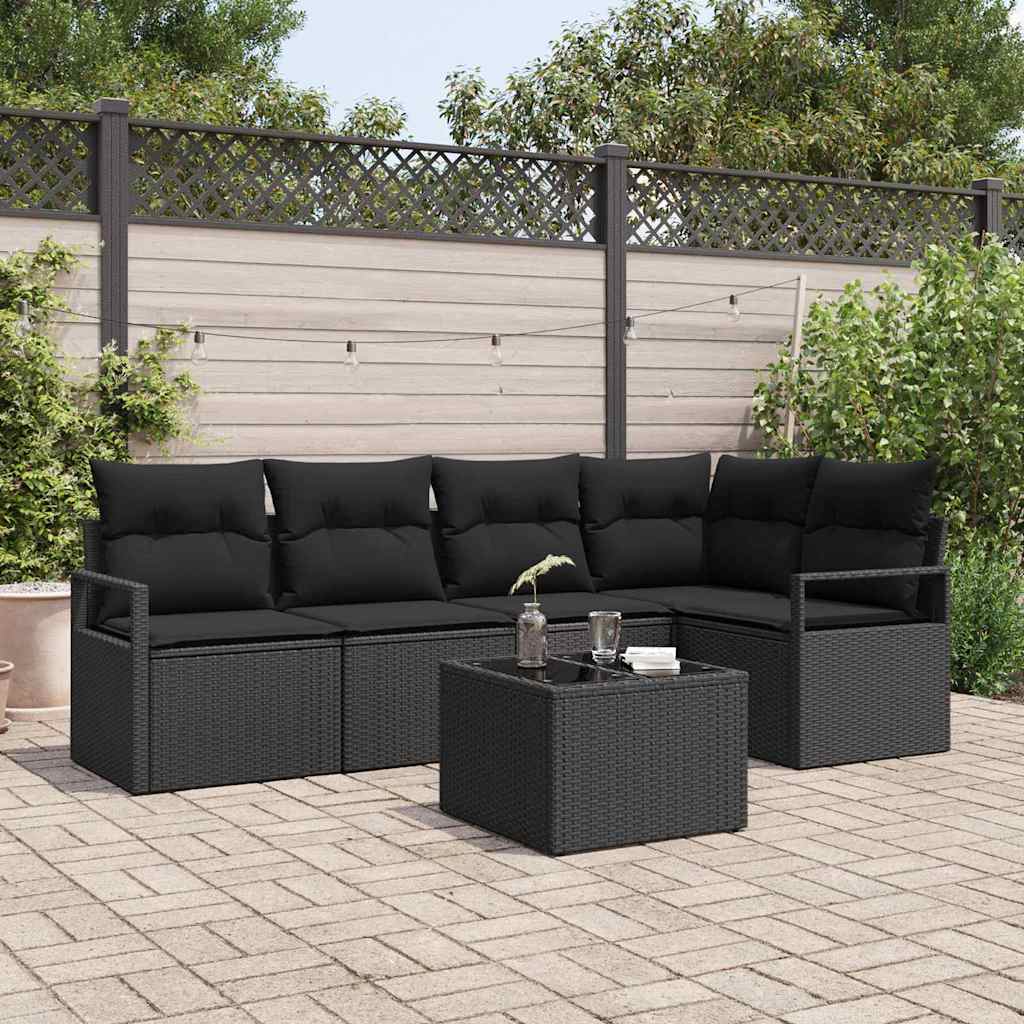 Tuinbankenset met kussen met opslag 6 pcs Zwart poly rattan is nu te koop bij PeponiXL, paradijselijk wonen!