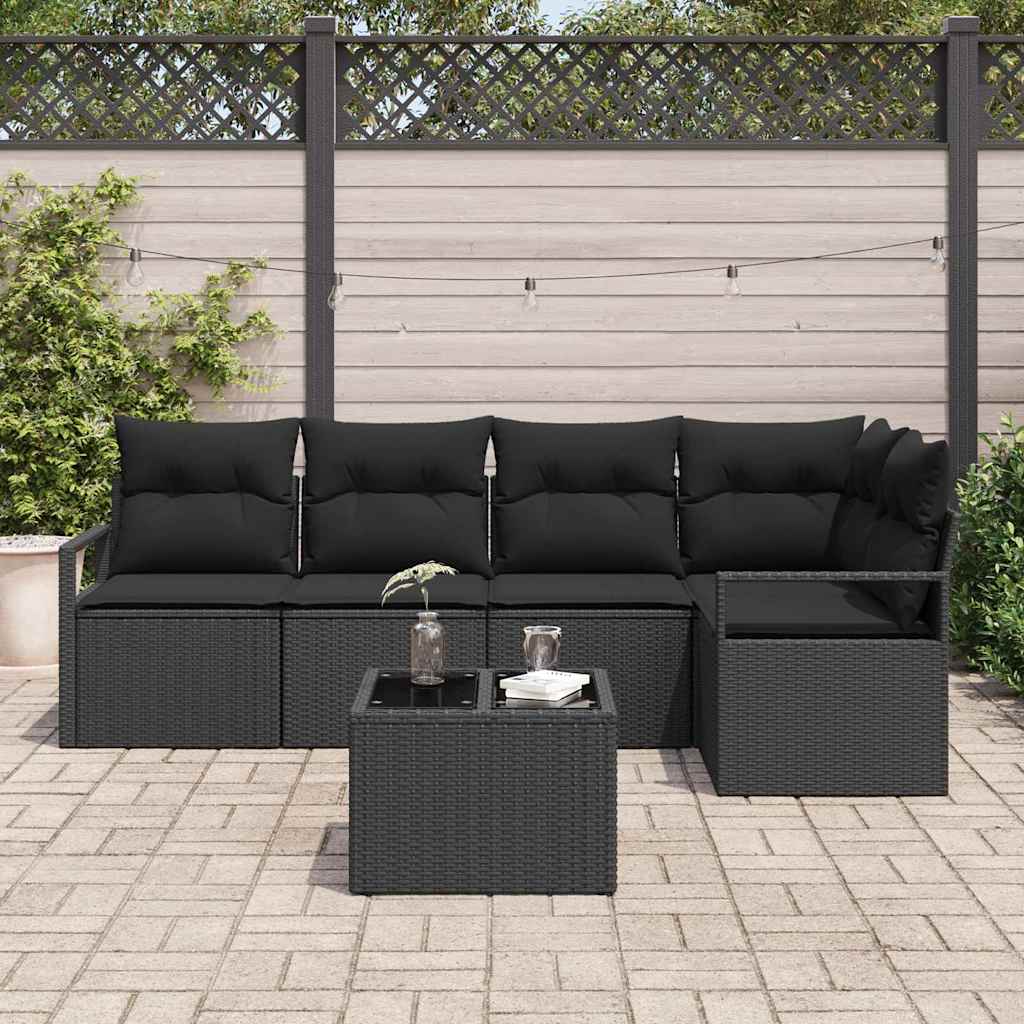 Tuinbankenset met kussen met opslag 6 pcs Zwart poly rattan is nu te koop bij PeponiXL, paradijselijk wonen!