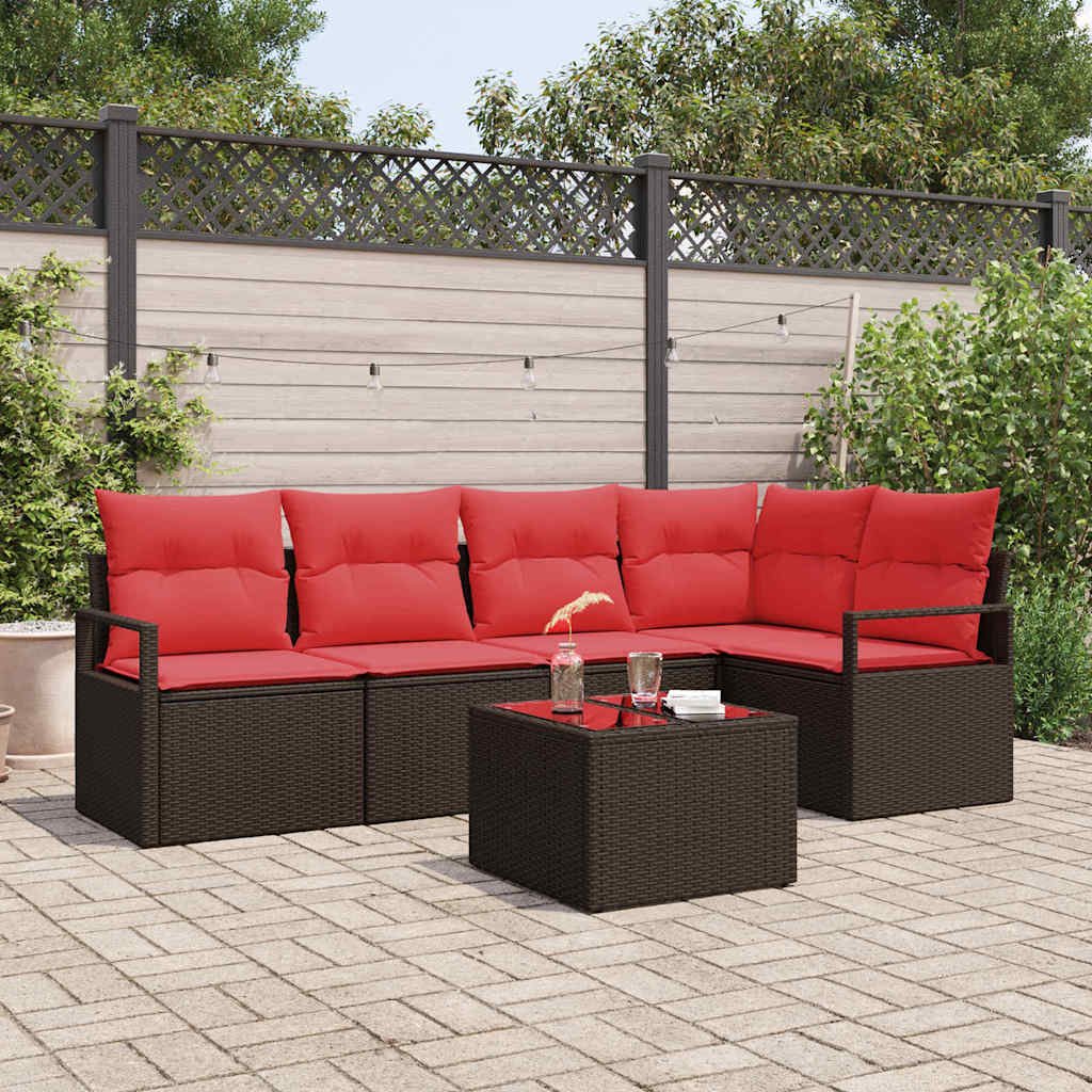 Tuinbankenset met kussen 6 pcs Bruin en Rood poly rattan is nu te koop bij PeponiXL, paradijselijk wonen!