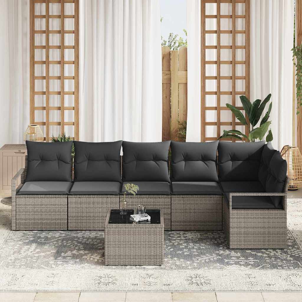 Tuinbankenset met kussen 7 pcs Lichtgrijs poly rattan is nu te koop bij PeponiXL, paradijselijk wonen!