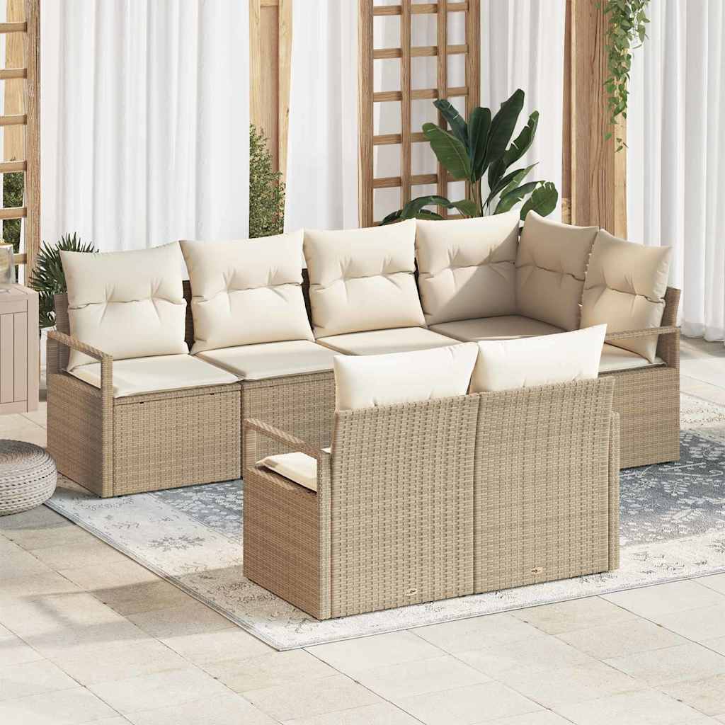 Tuinbankenset met kussen 7 pcs Beige en Wit poly rattan is nu te koop bij PeponiXL, paradijselijk wonen!