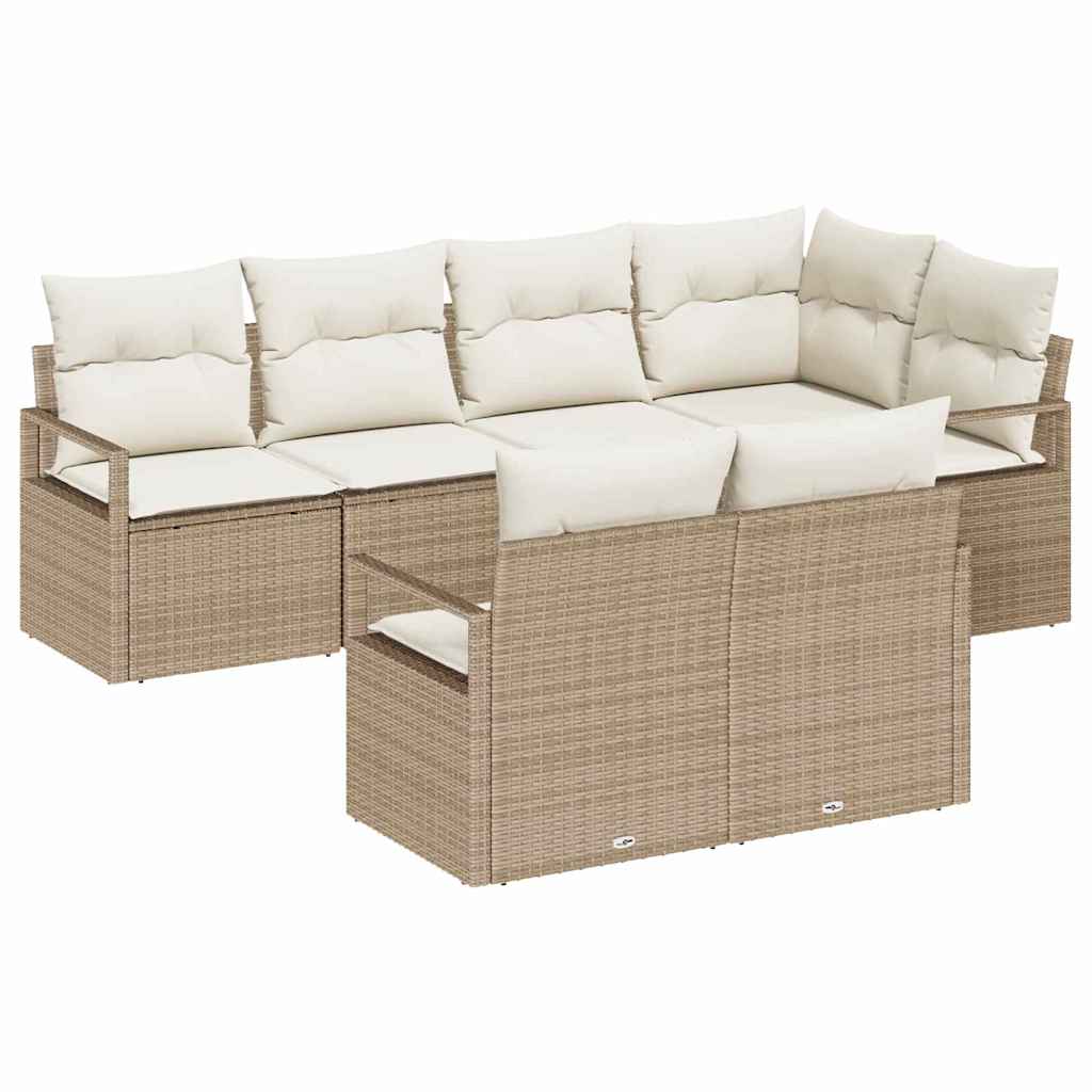 Tuinbankenset met kussen 7 pcs Beige en Wit poly rattan is nu te koop bij PeponiXL, paradijselijk wonen!