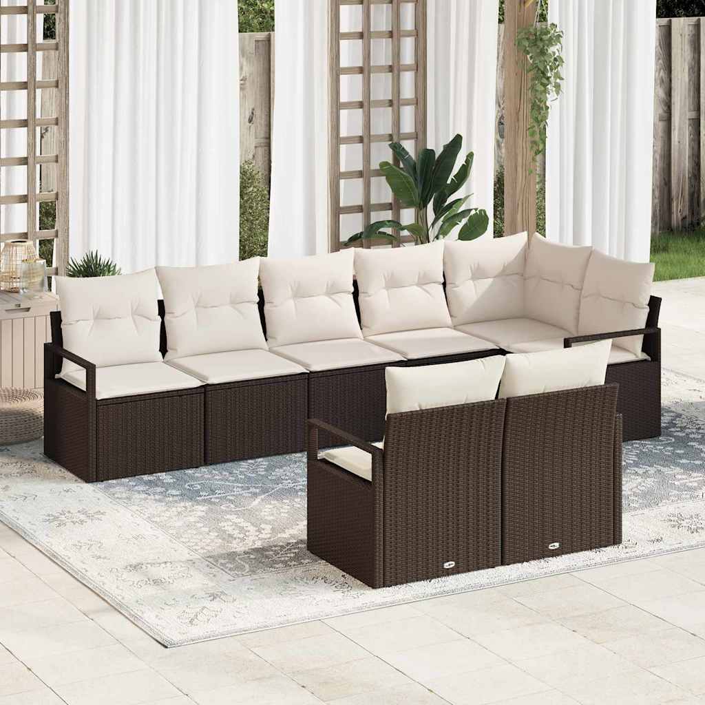 Tuinbankenset met kussen 8 pcs Bruin en wit poly rattan is nu te koop bij PeponiXL, paradijselijk wonen!