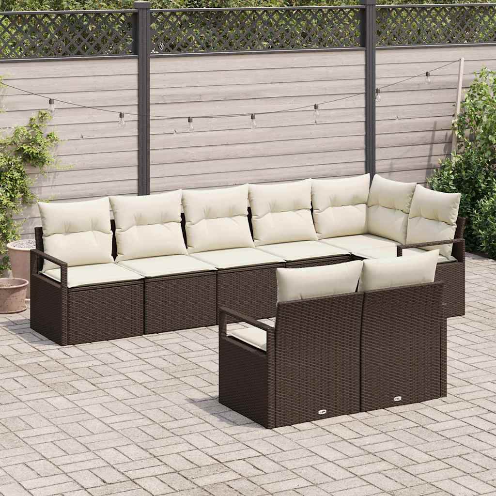 Tuinbankenset met kussen 8 pcs Bruin en wit poly rattan is nu te koop bij PeponiXL, paradijselijk wonen!