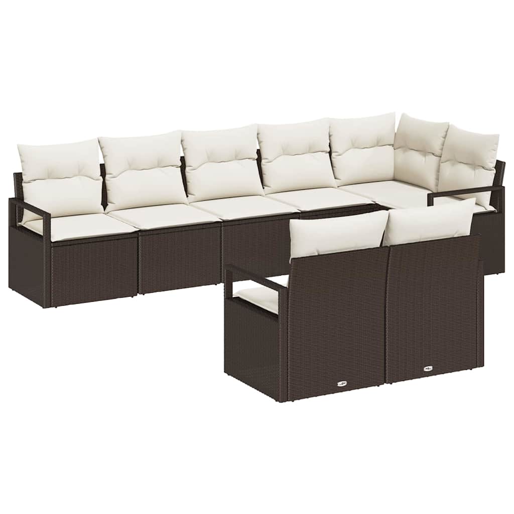 Tuinbankenset met kussen 8 pcs Bruin en wit poly rattan is nu te koop bij PeponiXL, paradijselijk wonen!