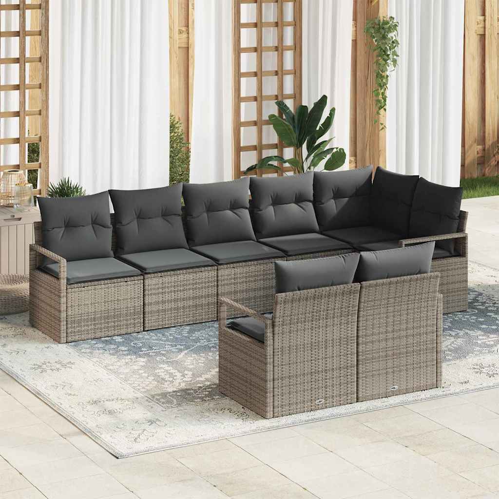 Tuinbankenset met kussen met opslag 8 pcs Grijs poly rattan is nu te koop bij PeponiXL, paradijselijk wonen!
