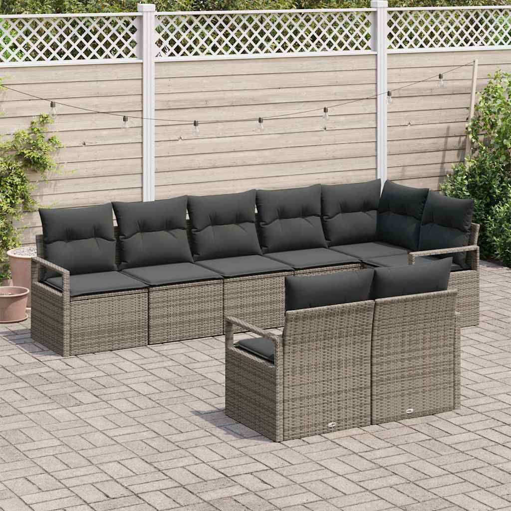 Tuinbankenset met kussen met opslag 8 pcs Grijs poly rattan is nu te koop bij PeponiXL, paradijselijk wonen!