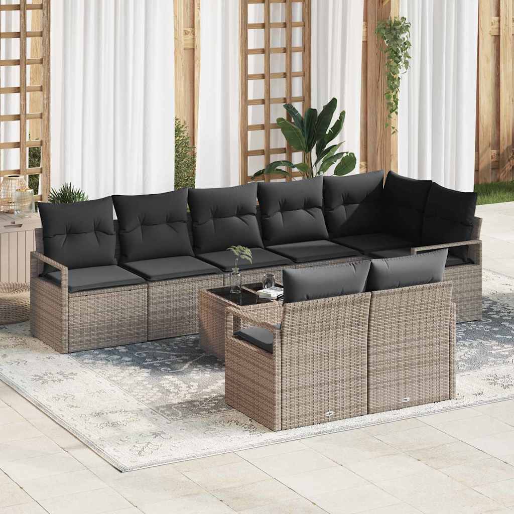 Tuinbankenset met kussen 9 pcs Lichtgrijs poly rattan is nu te koop bij PeponiXL, paradijselijk wonen!