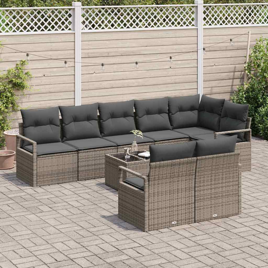 Tuinbankenset met kussen 9 pcs Lichtgrijs poly rattan is nu te koop bij PeponiXL, paradijselijk wonen!