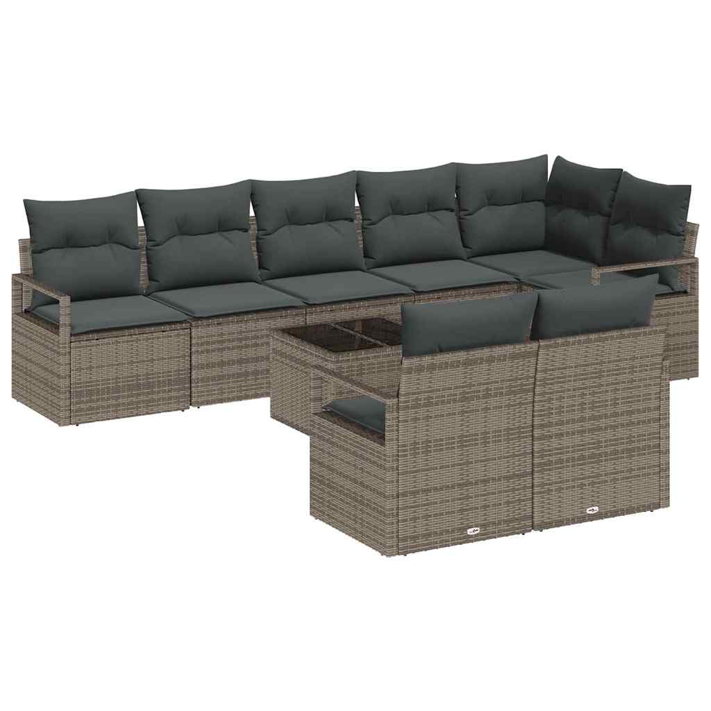 Tuinbankenset met kussen 9 pcs Lichtgrijs poly rattan is nu te koop bij PeponiXL, paradijselijk wonen!
